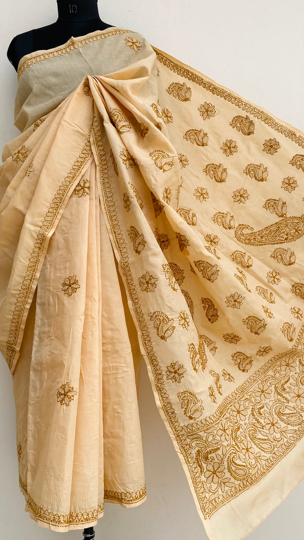 Lucknowi Chikankari Saree Beige Cotton