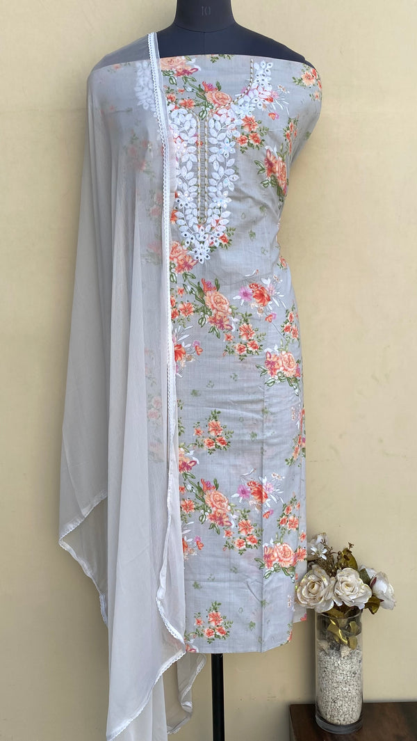 Designer Embroidered Suit Length 3 Piece Gray Mal Cotton