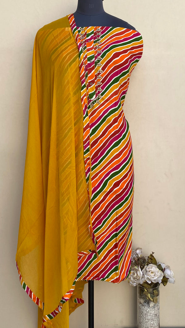 Designer Embroidered Suit Length 3 Piece Multicolour Mal Cotton