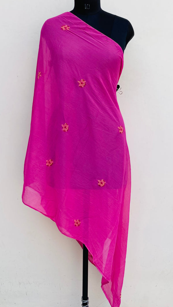 Lucknowi Chikankari Dupatta Pink Chiffon