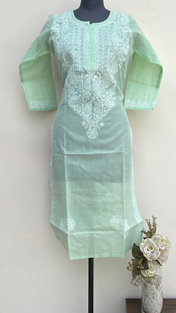 Lucknowi Chikankari Kurti Teal Green Cotton