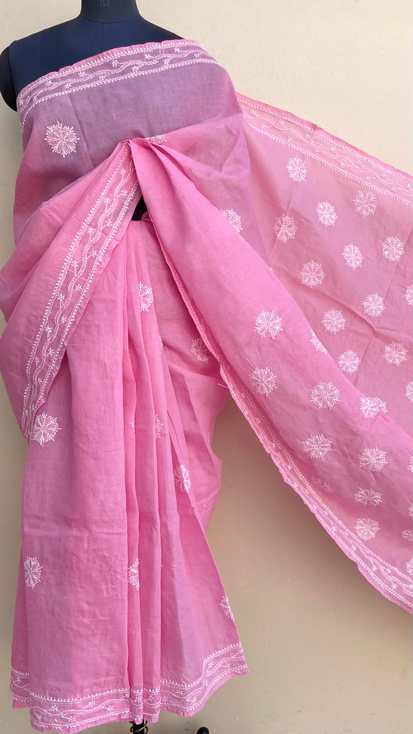 Lucknowi Chikankari Saree Pink Cotton