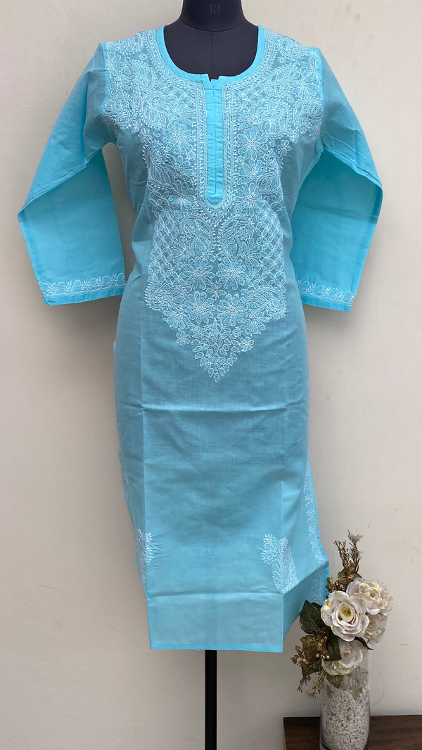 Lucknowi Chikankari Kurti Blue Cotton