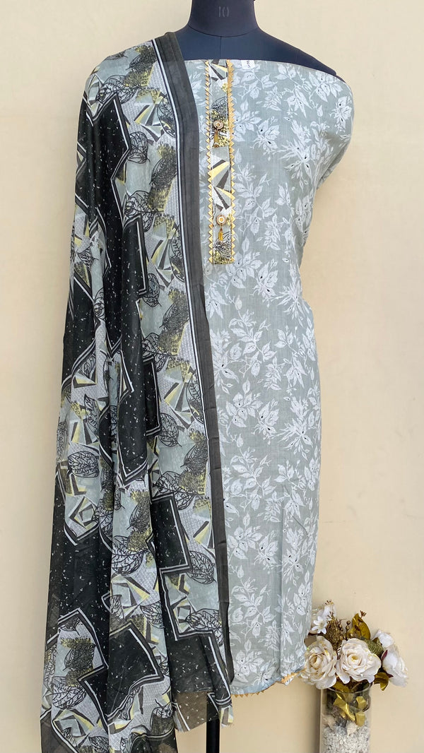 Designer Embroidered Suit Length 3 Piece Gray Mal Cotton