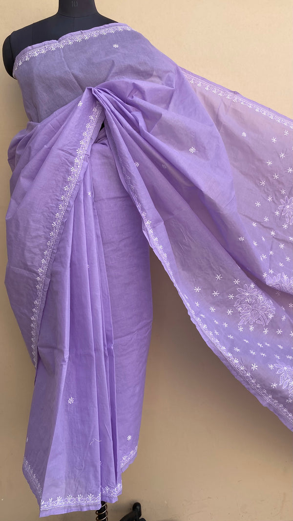 Lucknowi Chikankari Saree Purple Cotton