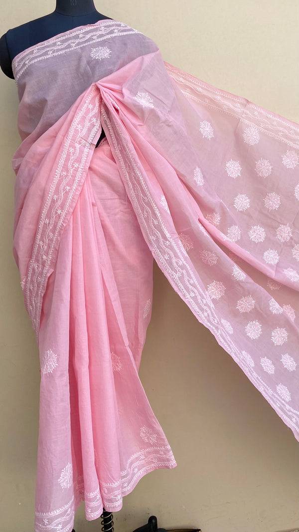 Lucknowi Chikankari Saree Pink Cotton