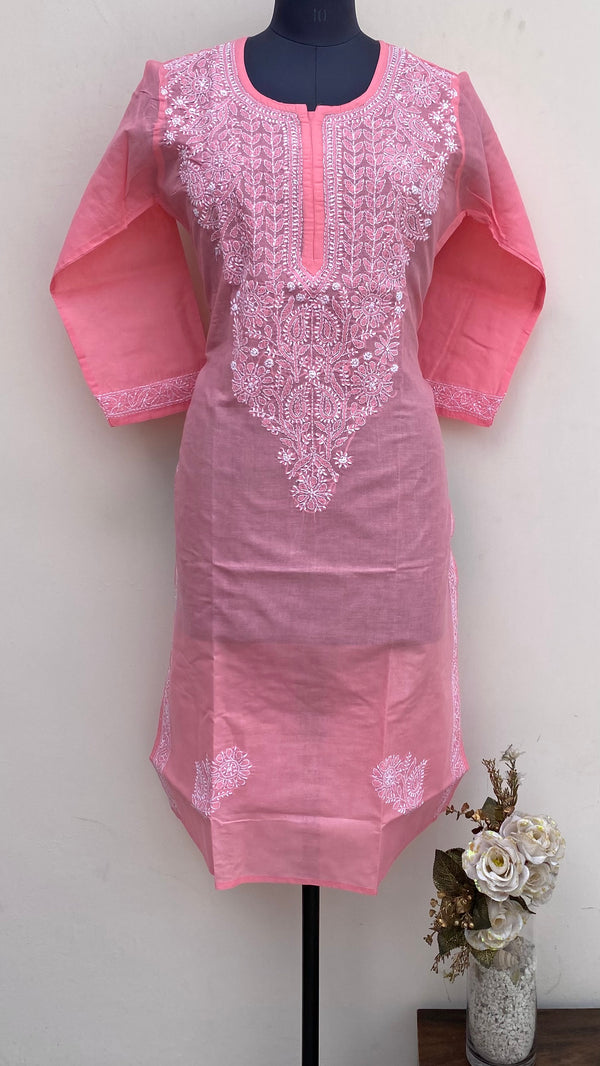 Lucknowi Chikankari Kurti Pink Cotton