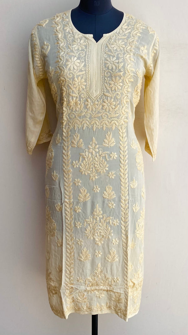 Lucknowi Chikankari Kurti Beige Muslin Cotton With Self Work