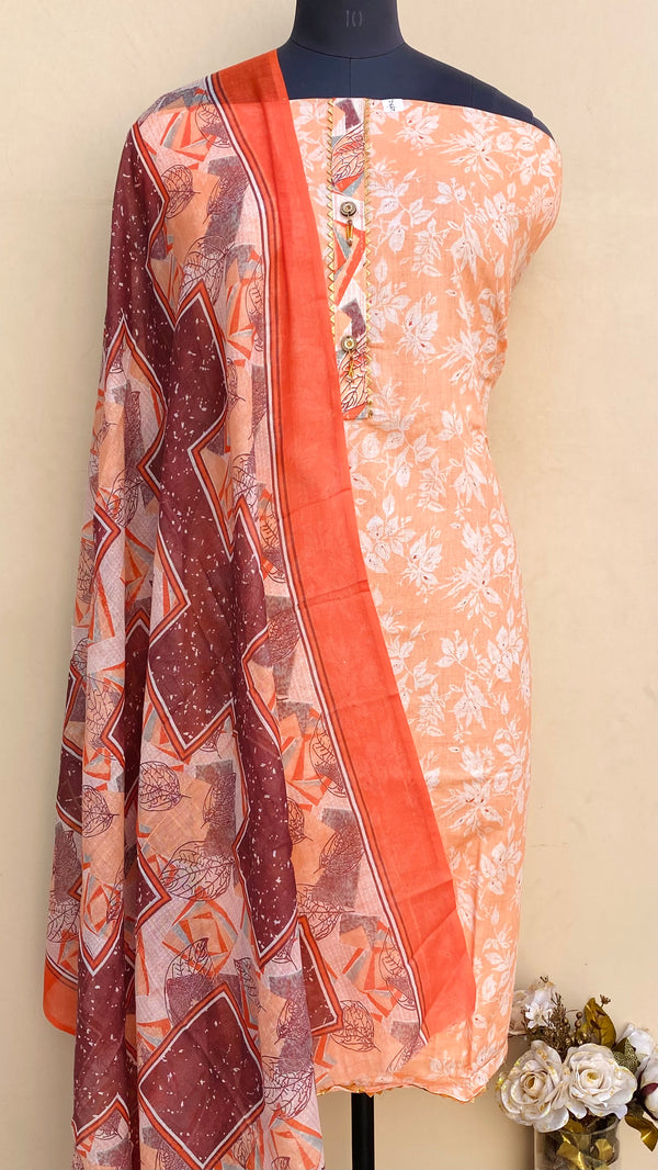 Designer Embroidered Suit Length 3 Piece Peach Mal Cotton