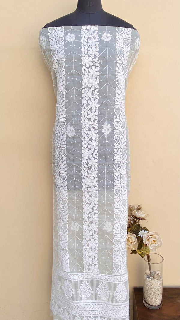 Lucknowi Chikankari Kurta Length White Organza With Cutdana Work