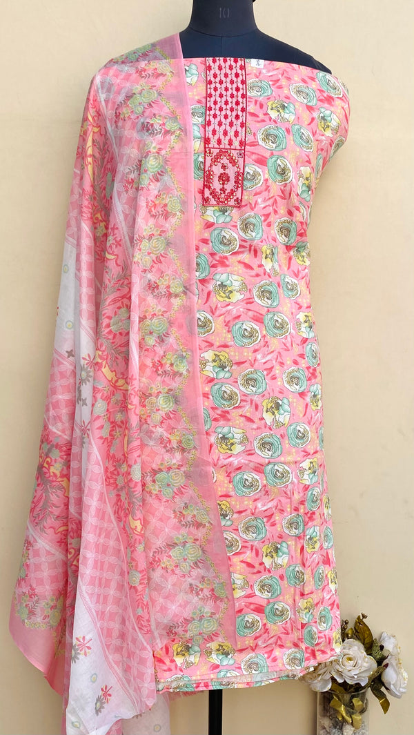 Designer Embroidered Suit Length 3 Piece Pink Mal Cotton