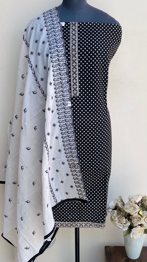 Designer Embroidered Suit Length 3 Piece Black Linen