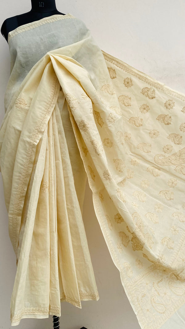 Lucknowi Chikankari Saree Beige Cotton