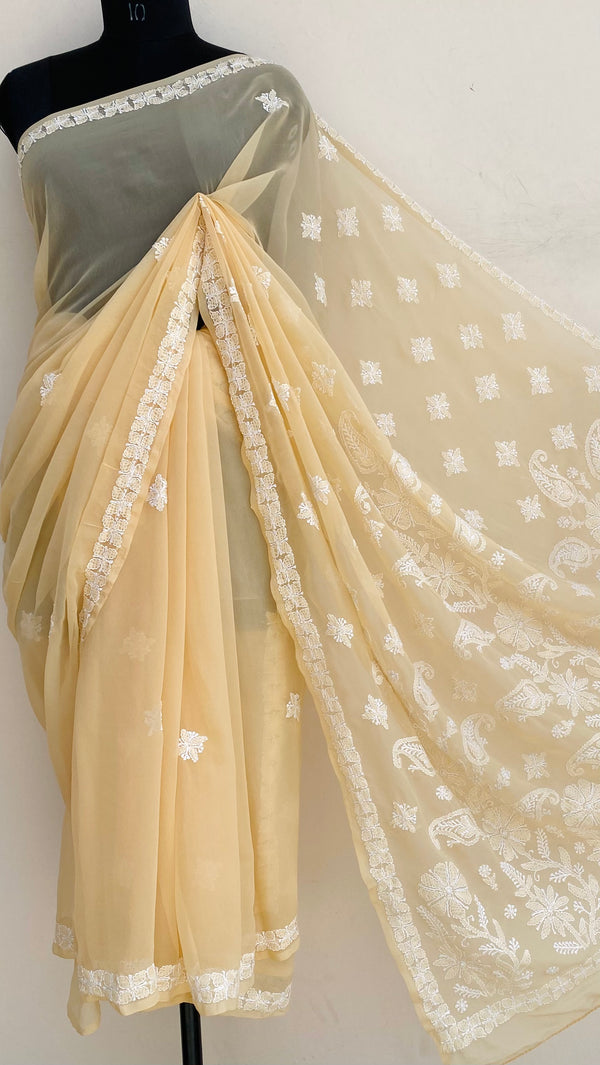 Lucknowi Chikankari Saree Beige Georgette