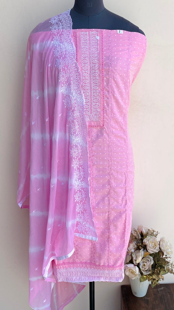 Designer Embroidered Suit Length 3 Piece Pink Mal Cotton