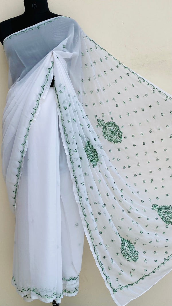 Lucknowi Chikankari Saree White Georgette