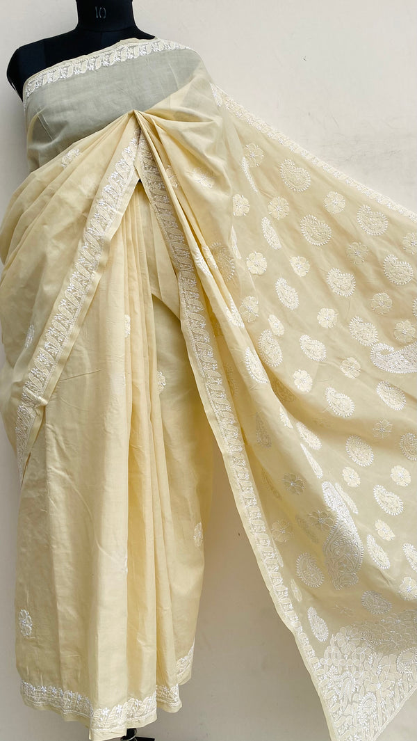 Lucknowi Chikankari Saree Beige Cotton