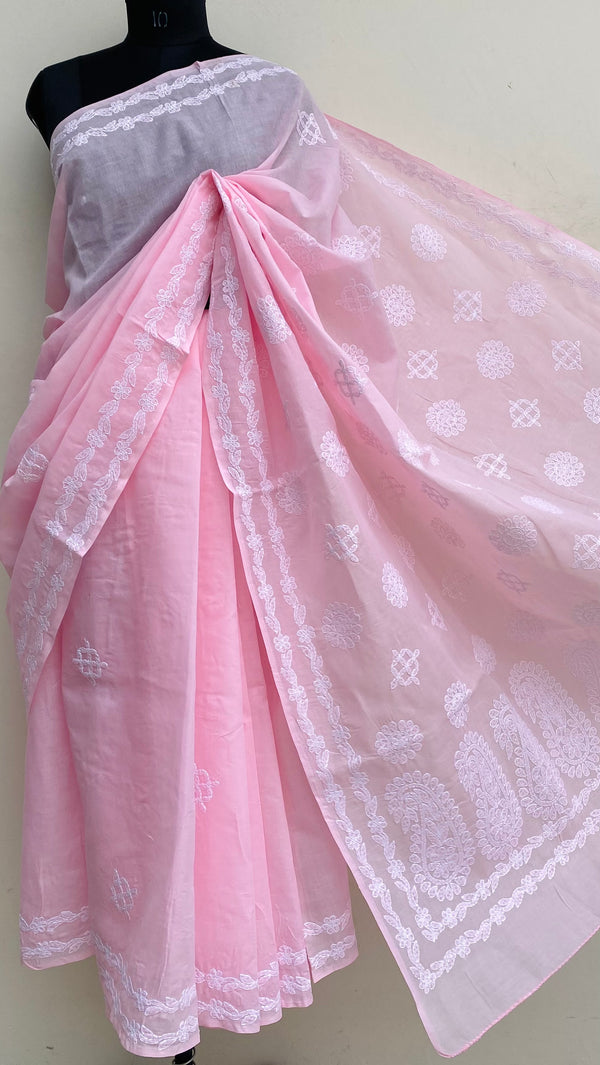 Lucknowi Chikankari Saree Pink Cotton