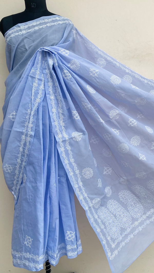 Lucknowi Chikankari Saree Purple Cotton