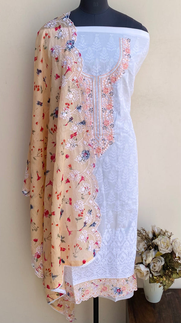 Designer Embroidered Suit Length 3 Piece White Mal Cotton