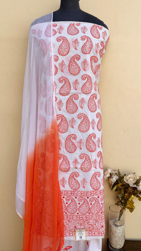 Lucknowi Chikankari Suit Length 3 Piece White Cotton