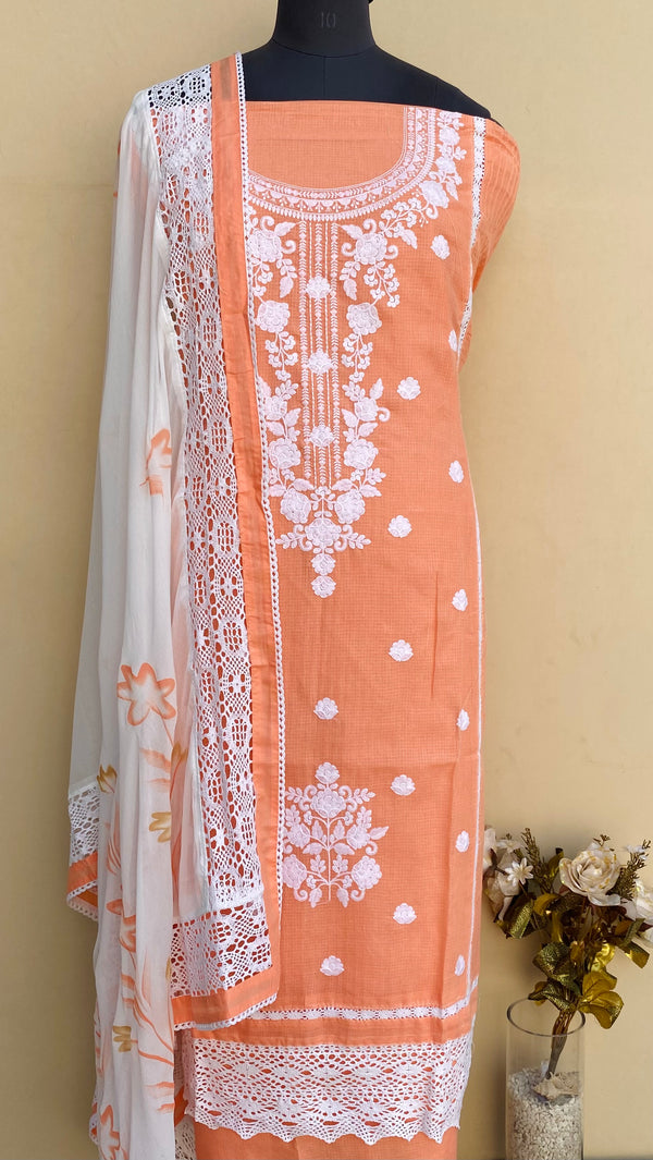 Designer Embroidered Suit Length 3 Piece Peach Kota