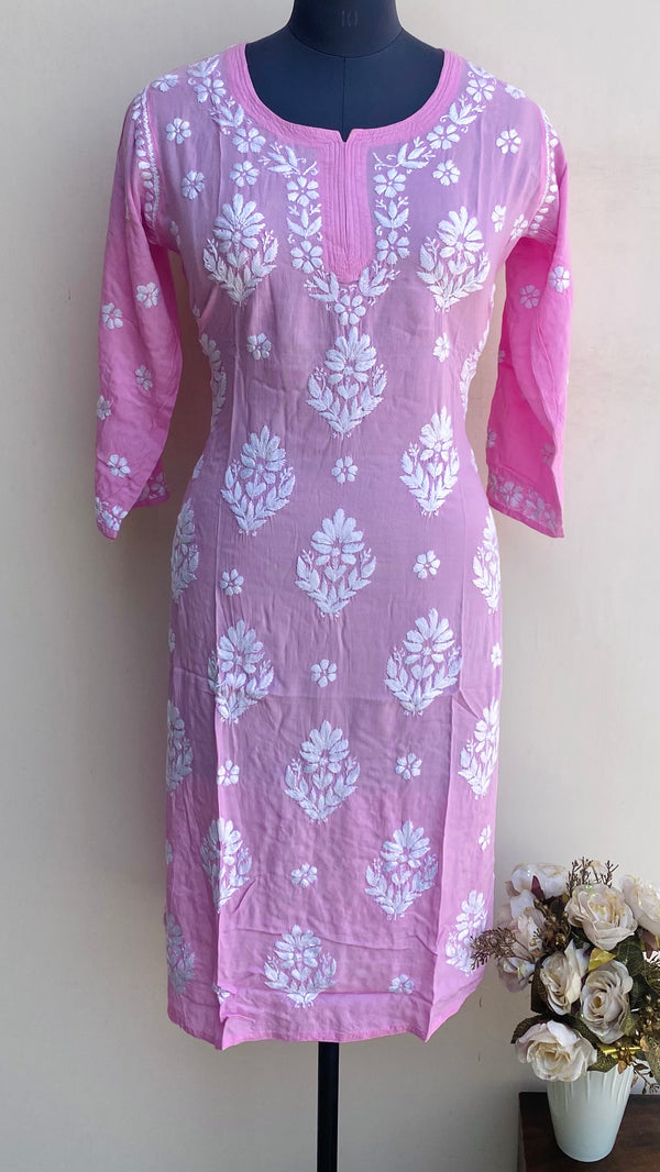 Lucknowi Chikankari Kurti Pink Modal Cotton