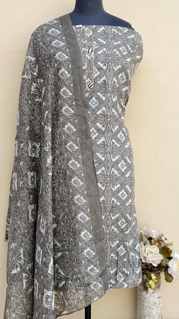 Designer Embroidered Suit Length 3 Piece Gray Mal Cotton