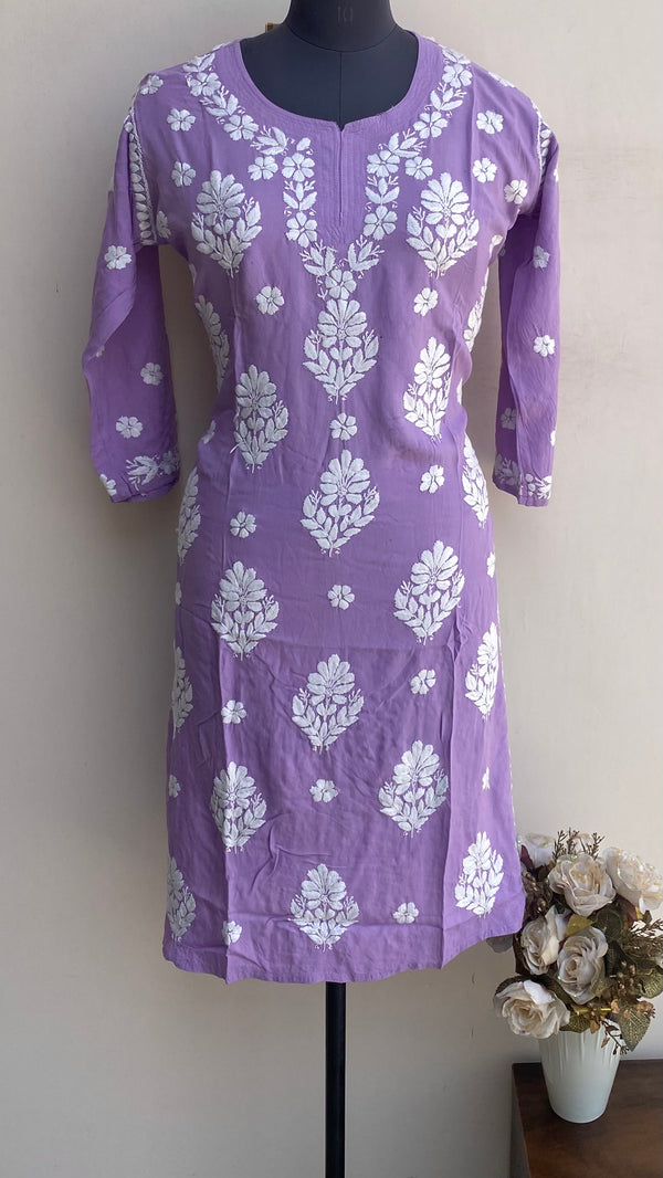 Lucknowi Chikankari Kurti Purple Modal Cotton