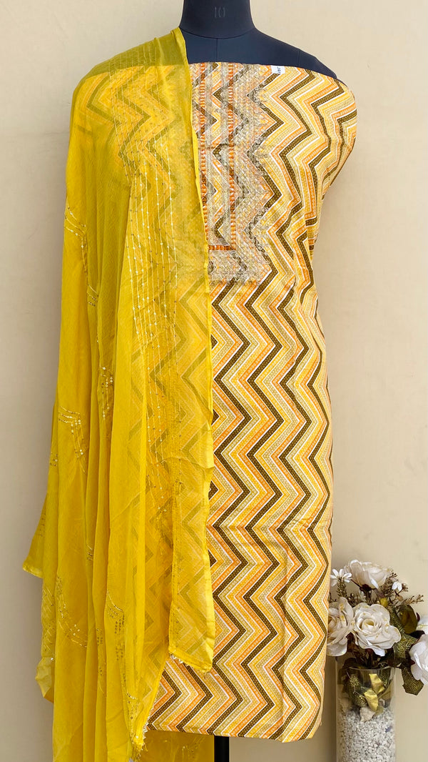 Designer Embroidered Suit Length 3 Piece Yellow Mal Cotton