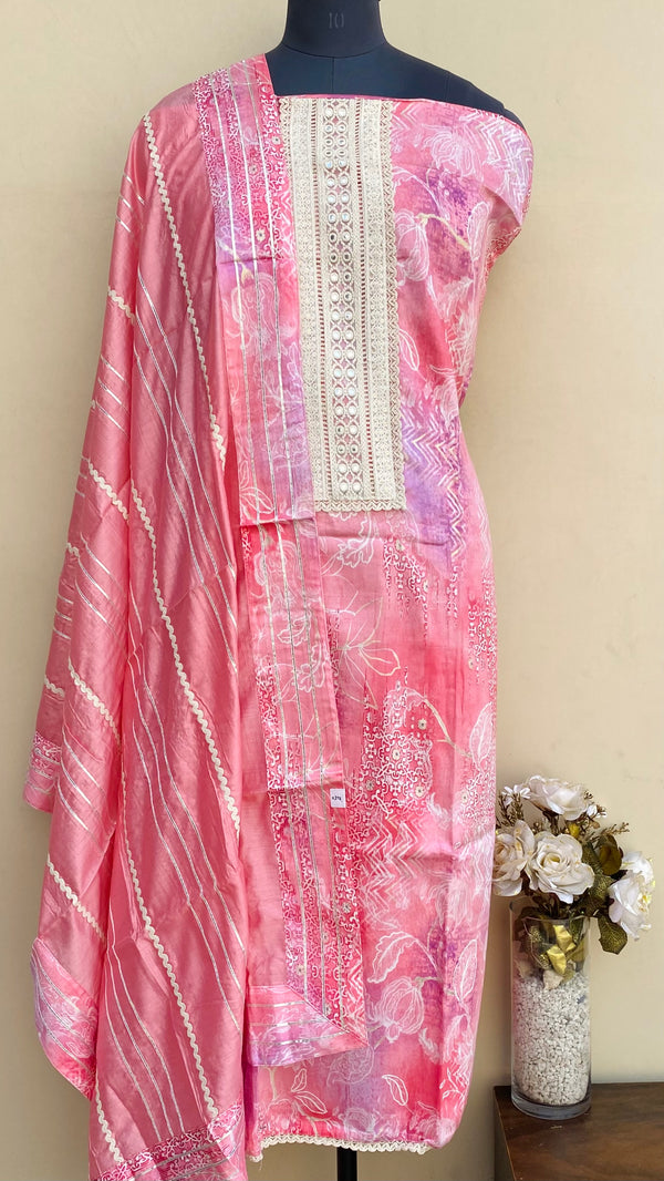 Designer Embroidered Suit Length 3 Piece Pink Mal Cotton