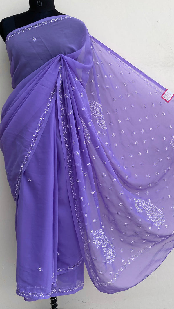 Lucknowi Chikankari Saree Purple Georgette