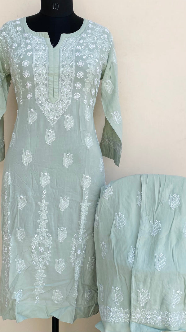 Lucknowi Chikankari Co-ord Set Green Muslin Cotton