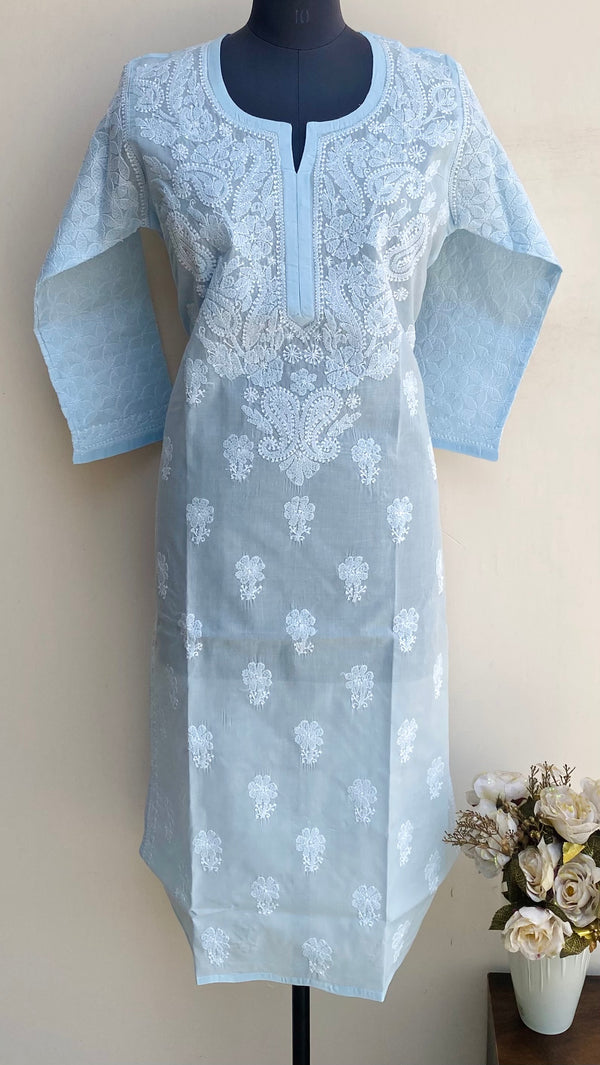 Lucknowi Chikankari Kurti Powder Blue Cotton