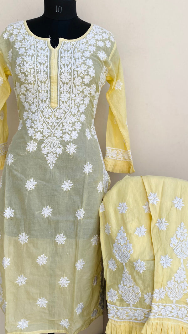 Lucknowi Chikankari Co-ord Set Yellow Linen