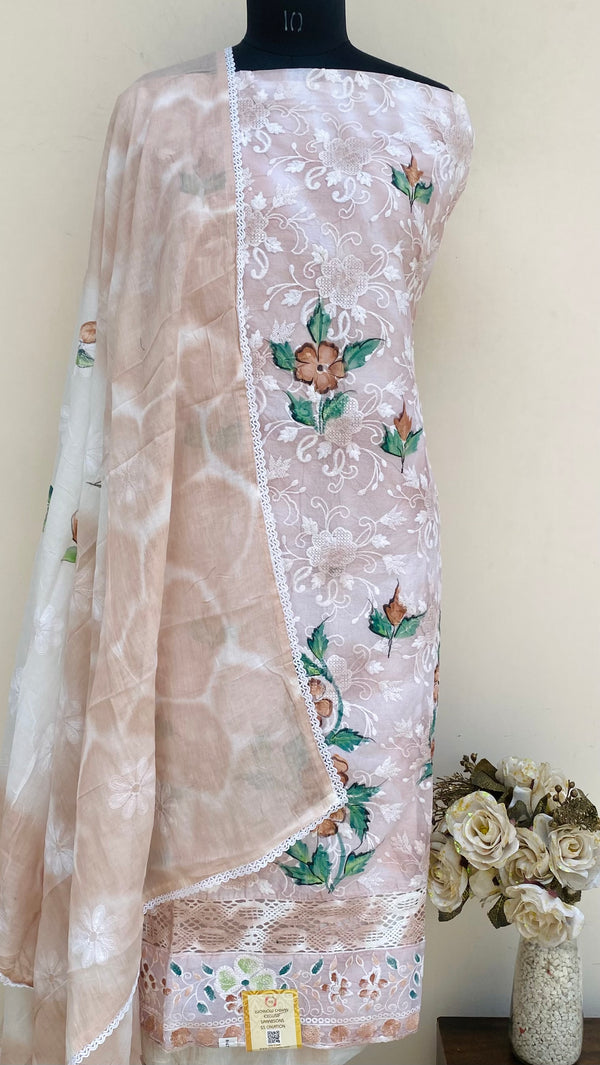 Designer Embroidered Suit Length 3 Piece Brown Organza