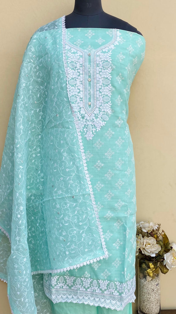 Designer Embroidered Suit Length 3 Piece Sea Green Kota