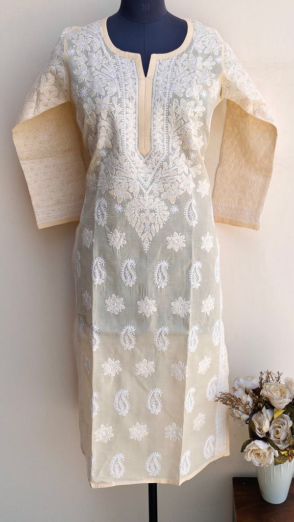 Lucknowi Chikankari Kurti Beige Cotton