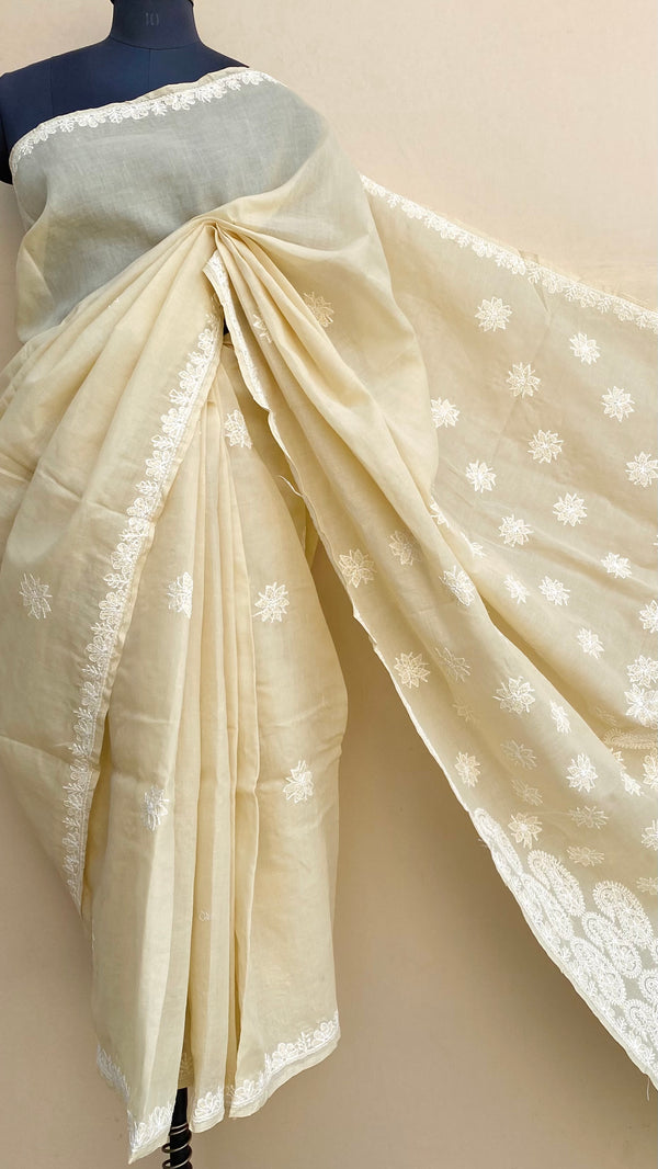 Lucknowi Chikankari Saree Beige Cotton