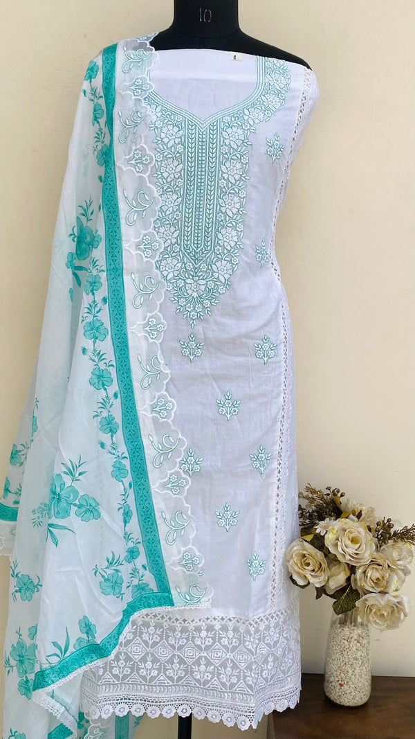 Designer Embroidered Suit Length 3 Piece White Mal Cotton With Sequence Work