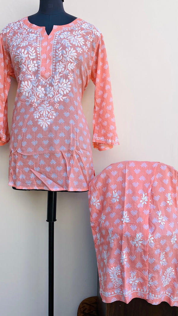 Lucknowi Chikankari Co-ord Set Peach Modal Cotton