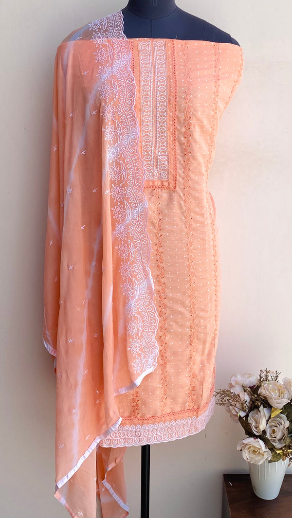 Designer Embroidered Suit Length 3 Piece Peach Mal Cotton