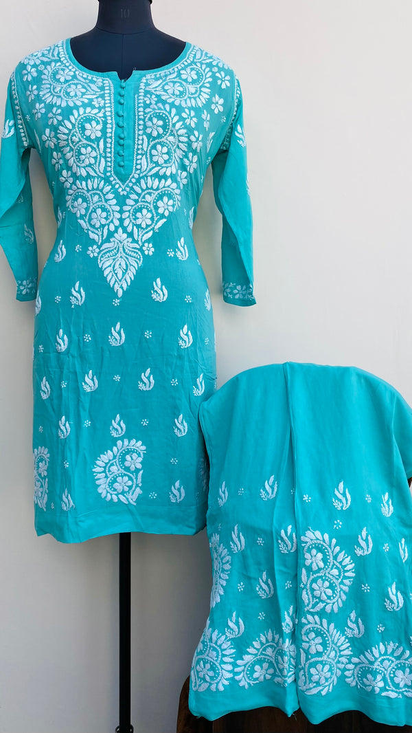 Lucknowi Chikankari Co-ord Set Sea Green Modal Cotton