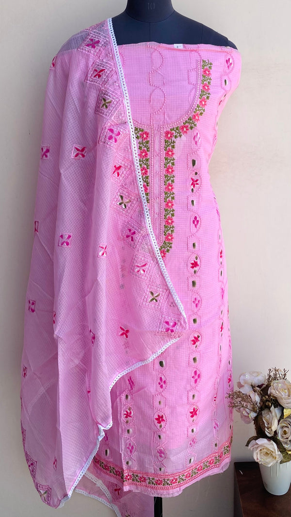 Designer Embroidered Suit Length 3 Piece Pink Kota