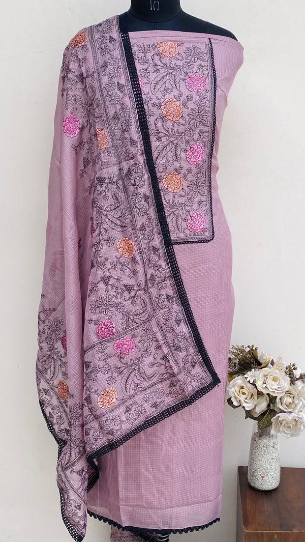 Designer Embroidered Suit Length 3 Piece Onion Pink Kota With Sequence Work