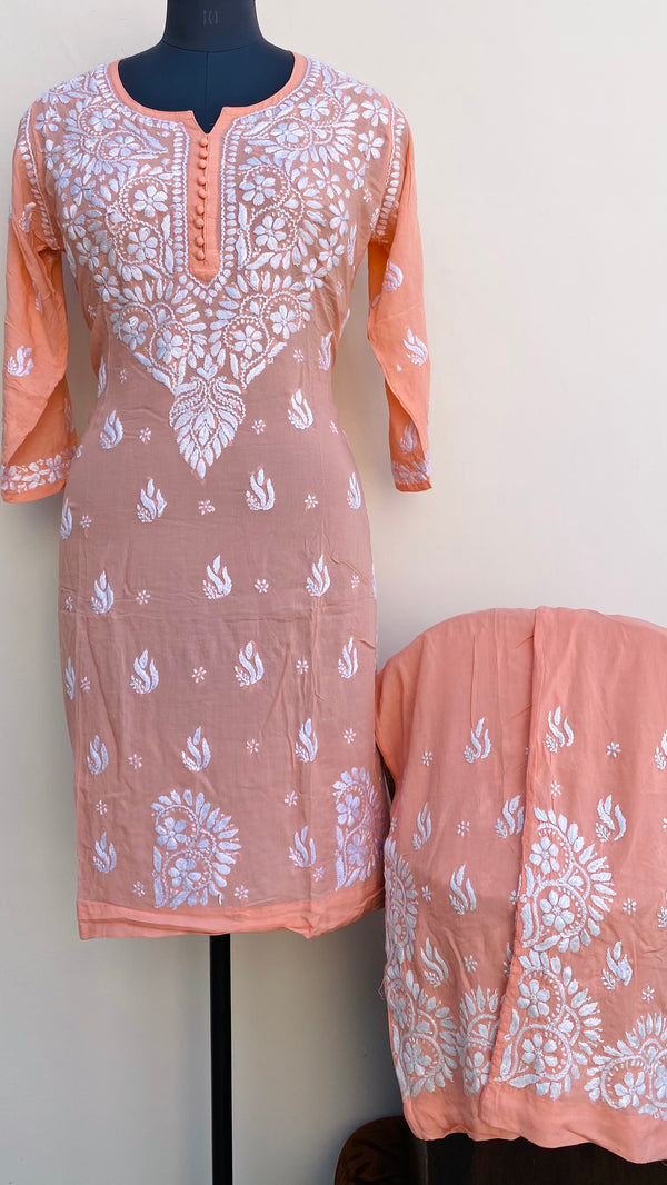 Lucknowi Chikankari Co-ord Set Peach Modal Cotton