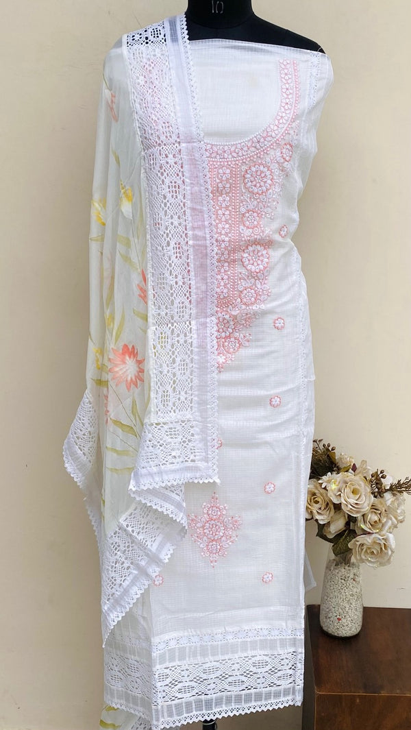 Designer Embroidered Suit Length 3 Piece White Kota With Sequence Work