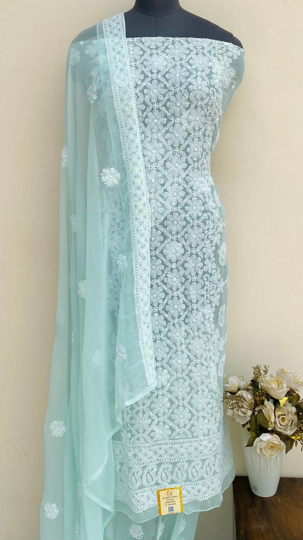 Lucknowi Chikankari Suit Length 3 Piece Sea Green Georgette