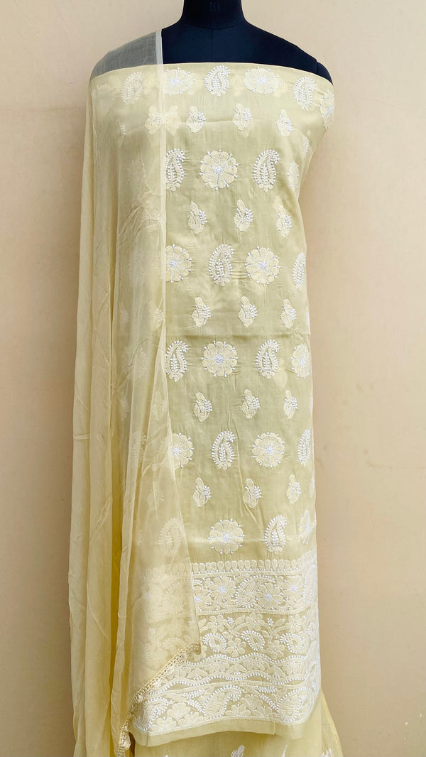 Lucknowi Chikankari Suit Length 3 Piece Cream Cotton