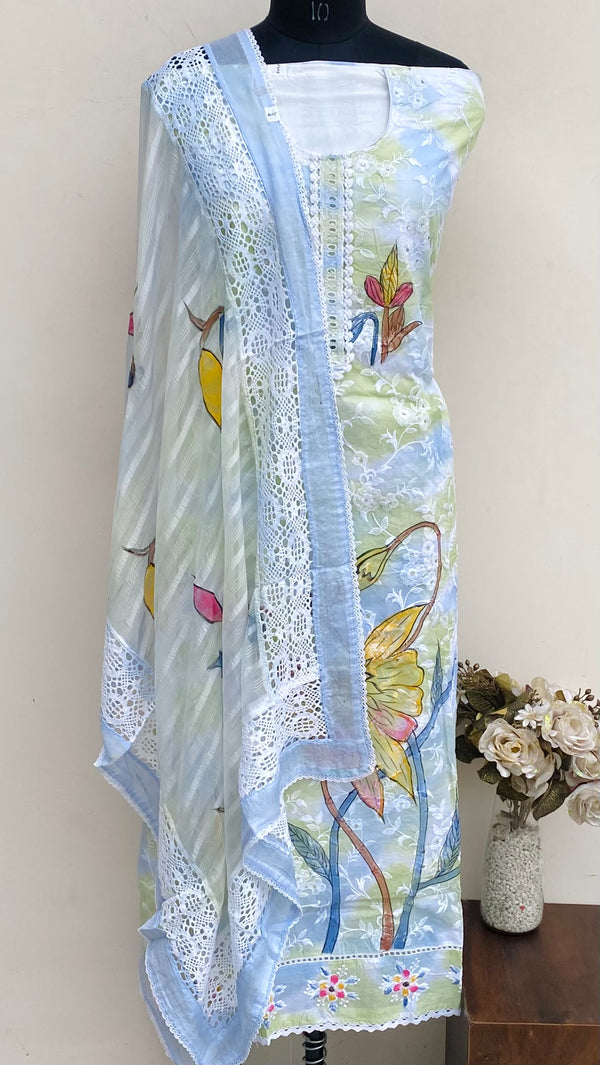 Designer Embroidered Suit Length 3 Piece Multicolour Organza
